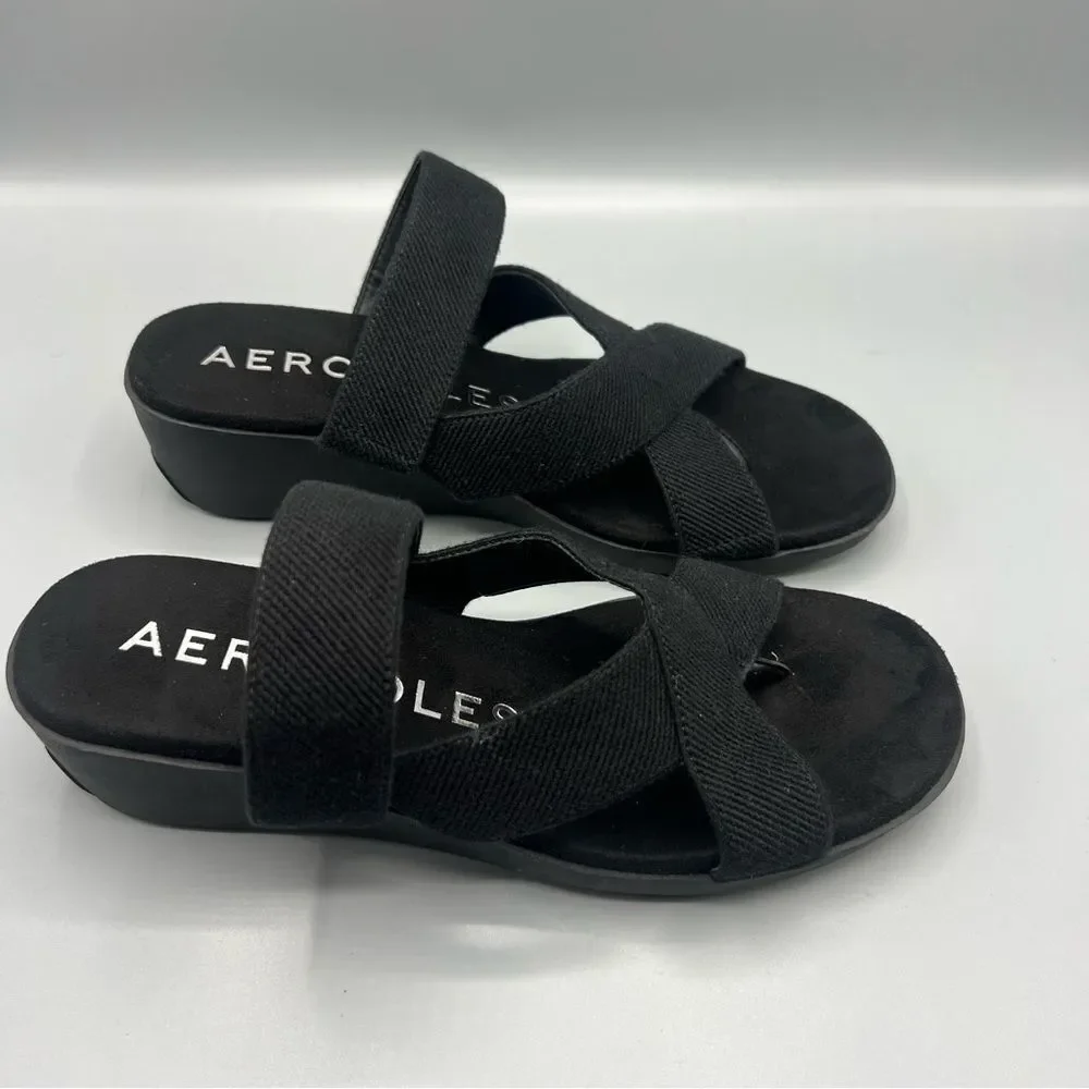 Aerosoles Ilona Women's Black Wedge Thong Sandals